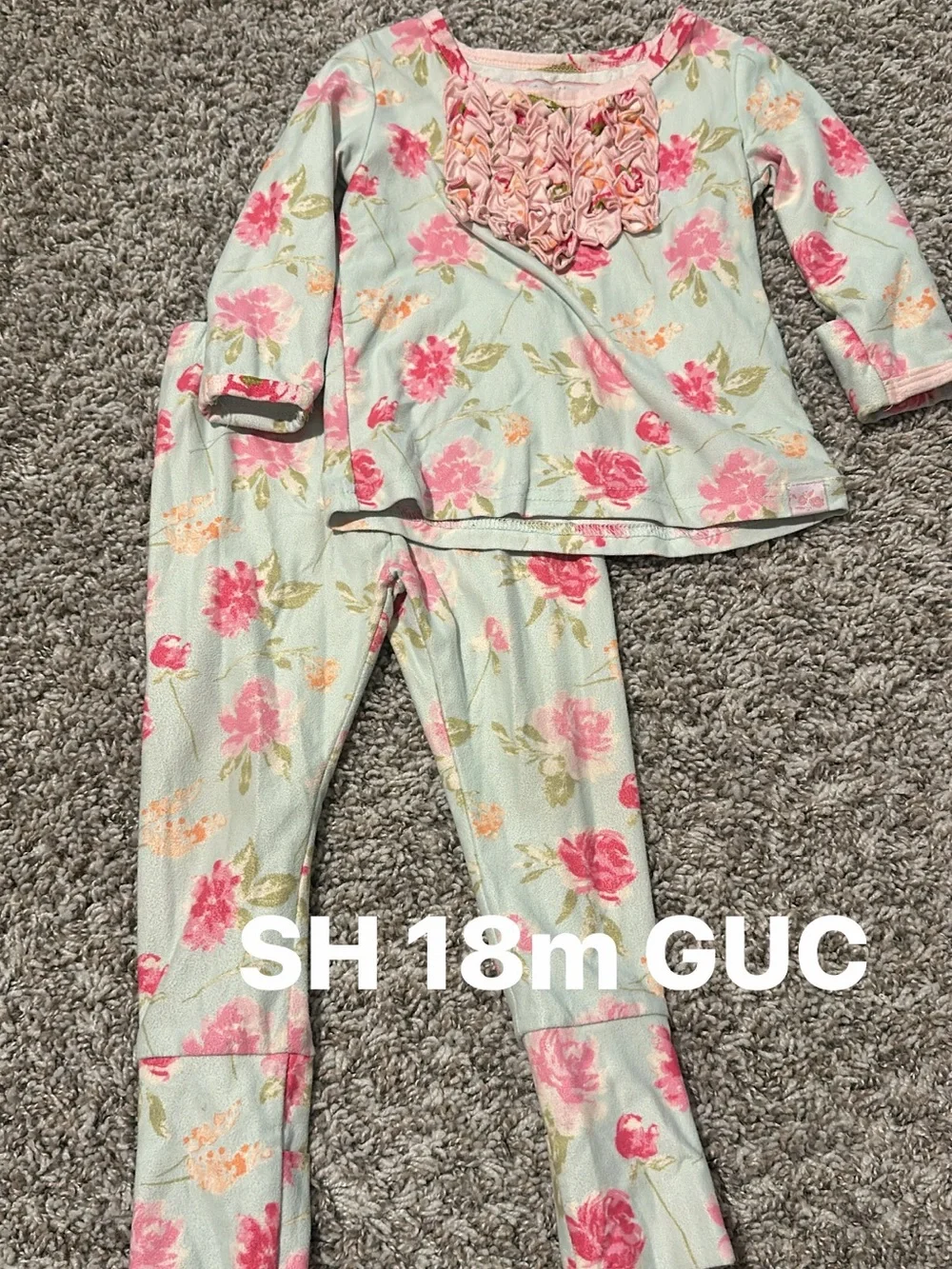 SweetHoney Mint and Pink Floral Ruffle Pajama Set